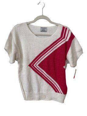 Vintage 80s College Point Sportswear Sweater Medium Chevron Retro Deadstock NEW